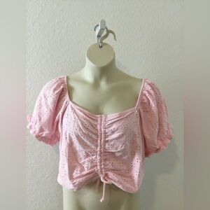 SO cinched front puffy sleeve crop top Woman’s Juniors size 3X pink
